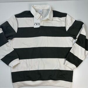 NEW Zara Men Rugby Grunge Striped cotton Polo shirt size L